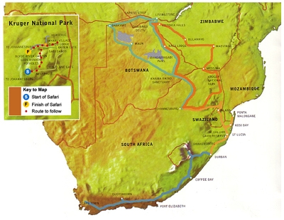 Safari Route in Südafrika zum Kruger National Park