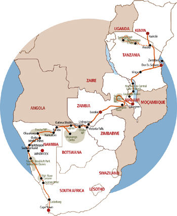 Gruppenreise durch das südliche und östliche Afrika in 56 Tagen