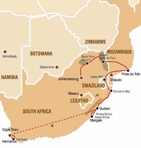 Spezial Safari Route für Taucher: Südafrika, Mosambik, Swasiland
